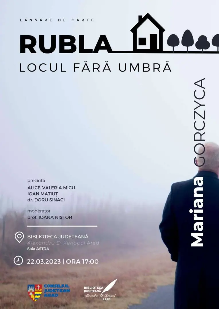 Biblioteca Județeană găzduiește lansarea romanului-document „Rubla, locul fără urmă” al scriitoarei Mariana Gorczyca