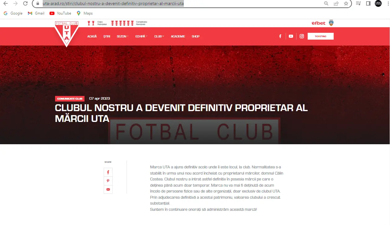 Meszar și prietenii lui: „CLUBUL NOSTRU a devenit definitiv proprietar al mărcii UTA”. Restul lumii: „Suporter Club UTA este și va rămâne în continuare entitatea care deține MARCA UTA”