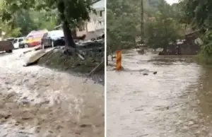 străzi și gospodării inundate
