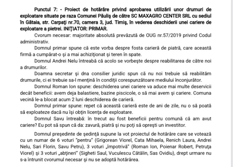 [ACTUALIZARE] Acordul de Mediu pentru noua carieră de la Păuliș rămâne în standby. În cadrul dezbaterii publice, APM a ținut cont de poziția locuitorilor comunei și a solicitat clarificări din partea investitorului MAXAGRO CENTER SRL