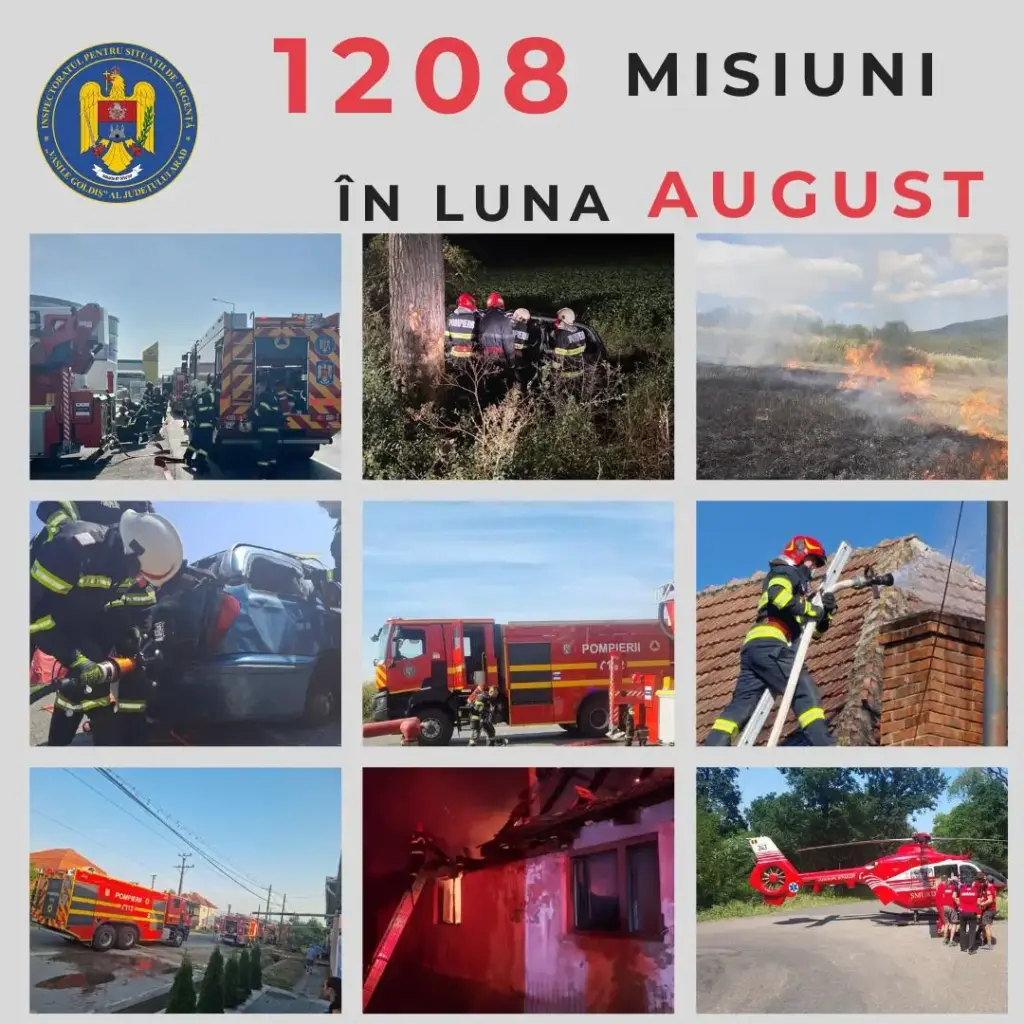 Pompierii arădeni au intervenit în peste 1200 de misiuni în luna august 4 pompieri