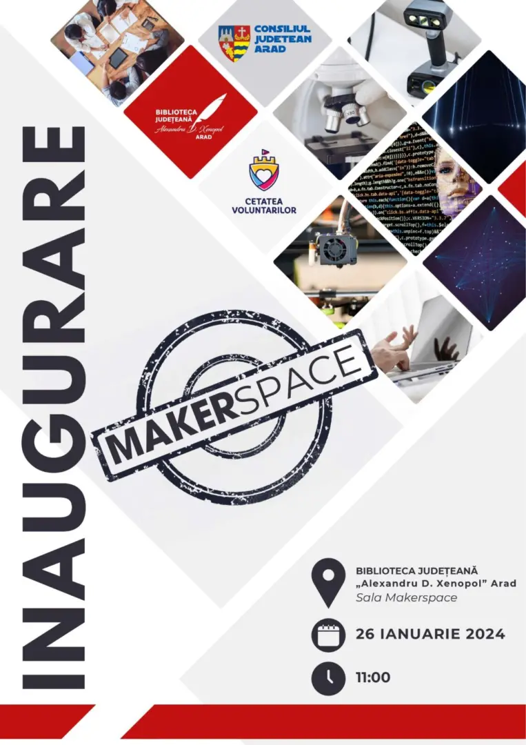 afis inaugurare makerspace 26 ianuarie 2024 biblioteca judeteana arad