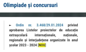 calendarele olimpiadelor / concursurilor naționale