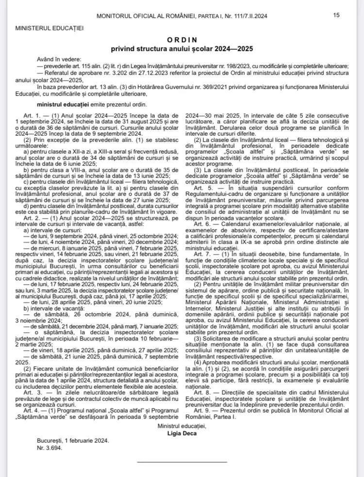 calendar an scolar 2024 2025