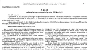 structura anului școlar 2024-2025