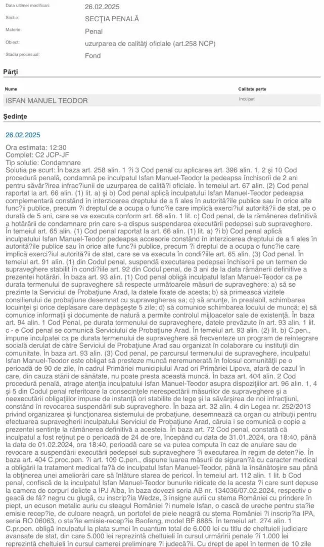 condamnare isfan