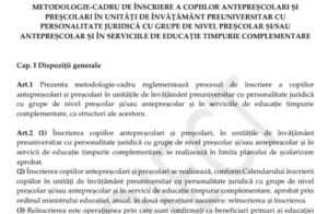 metodologia de înscriere a copiilor