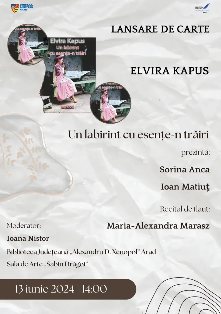 afis 13 iunie 2024 lansare de carte elvira kapus biblioteca