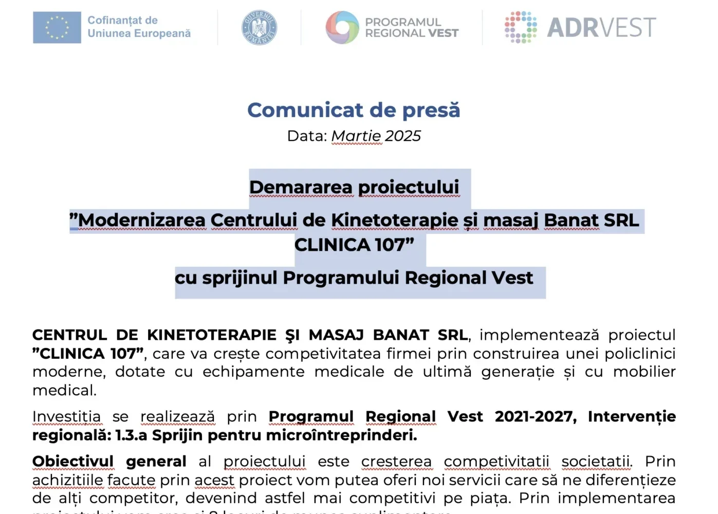 demararea proiectului „modernizarea centrului