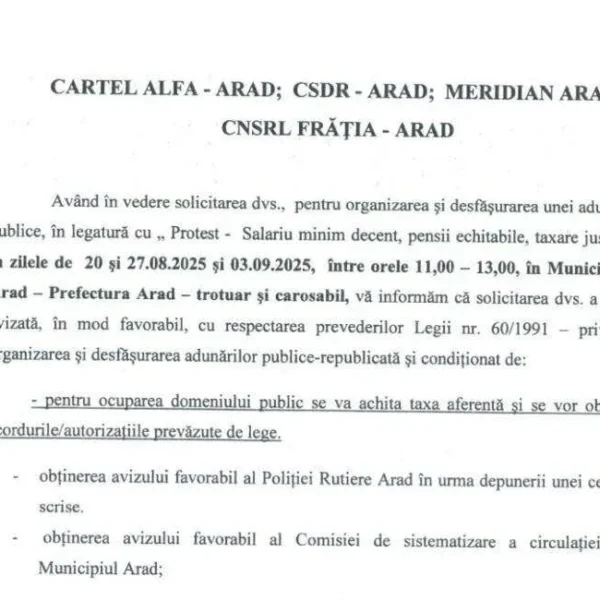 autorizare protest politisti locali arad 2025