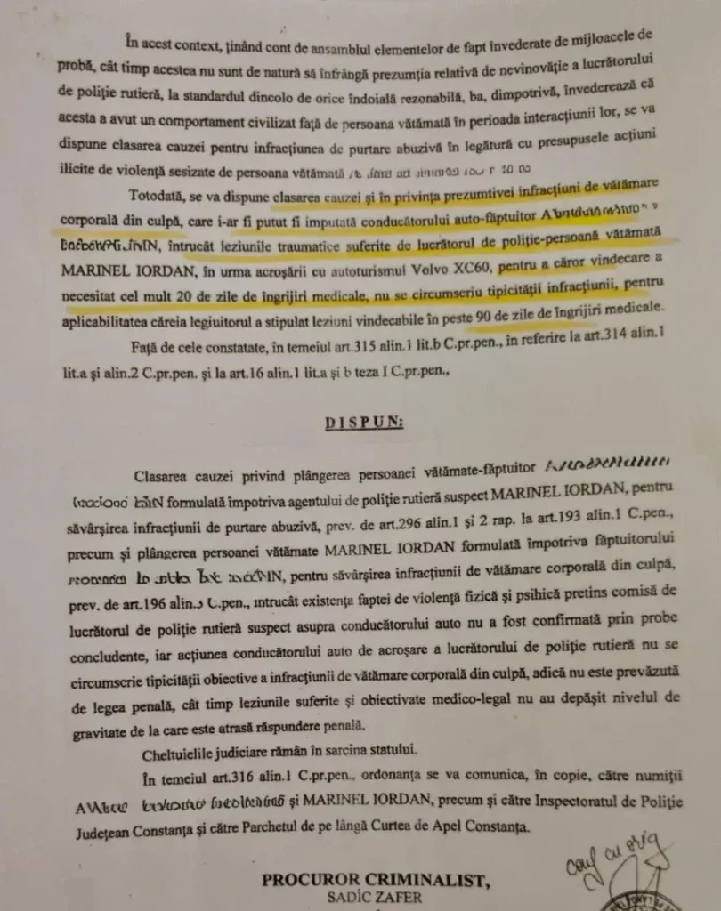 Dosarul în care un om de afaceri din Arad a căzut pe „manevra” unui polițist din Eforie, atât ca învinuit de ULTRAJ cât și ca persoană vătămată de purtarea abuzivă a „omului legii”, a fost CLASAT