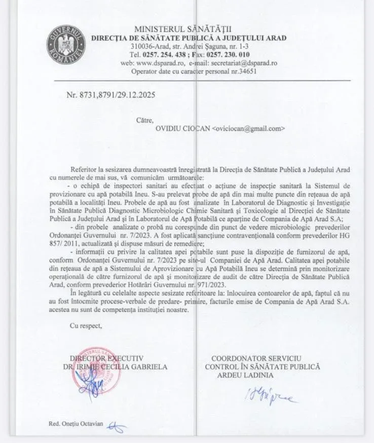 Ciprian vărșan, consilier județean aur: „apa furnizată populației din orașul ineu nu este potabilă” 2 dsp apa ineu