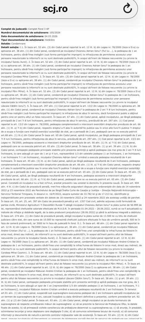 Condamnări în dosarul „subiectelor pentru angajare” | fostul ministru al agriculturii adrian chesnoiu - 4 ani de închisoare cu executare. Fostul director executiv adjunct al direcției județene pentru agricultură arad, pârv mihai - 1 an de închisoare cu suspendare și interzicerea unor drepturi 3 iccj chesnoiu parv2
