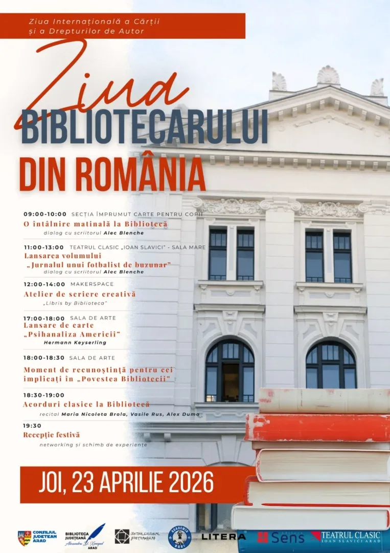Dublă sărbătoare la biblioteca arădeană: ziua internațională a cărții și ziua bibliotecarului din românia 2 afis 23 aprilie 2026 biblioteca arad