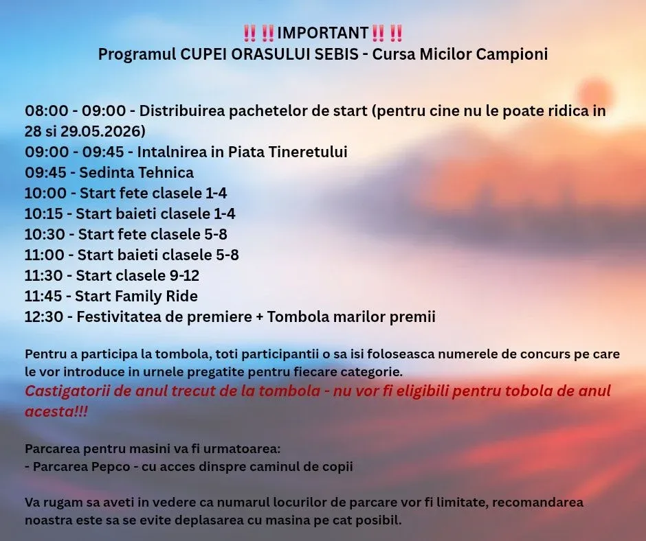 Cupa orașului sebiș – cursa micilor campioni, ediția a 2-a: o sărbătoare a copilăriei, a sportului și a comunității 2 cupa sebis program