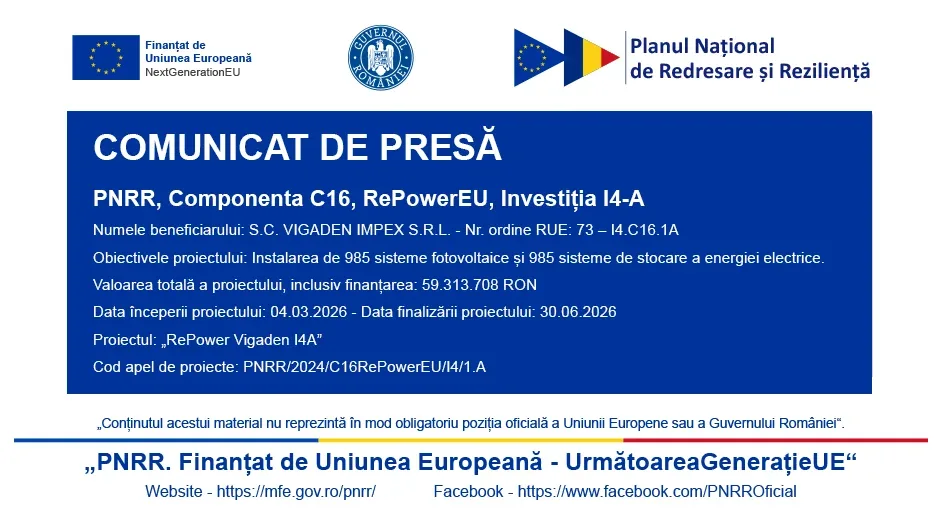 S. C. Vigaden impex s. R. L | anunț privind finalizarea proiectului cu titlul: „repower vigaden i4a” 1 anunt vigaden impex