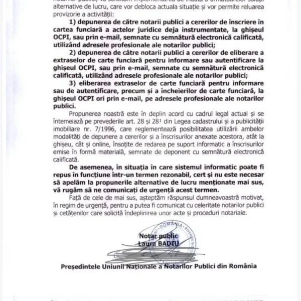 Notarii cer deblocarea urgentă a serviciilor de cadastru | colegiul geodezilor din românia solicită intervenția imediată a autorităților 3 adresa ancpi 2