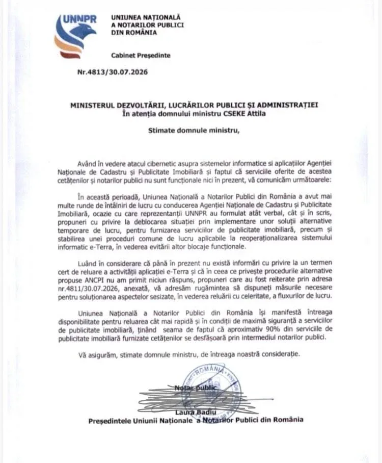 Notarii cer deblocarea urgentă a serviciilor de cadastru | colegiul geodezilor din românia solicită intervenția imediată a autorităților 4 adresa mdpla