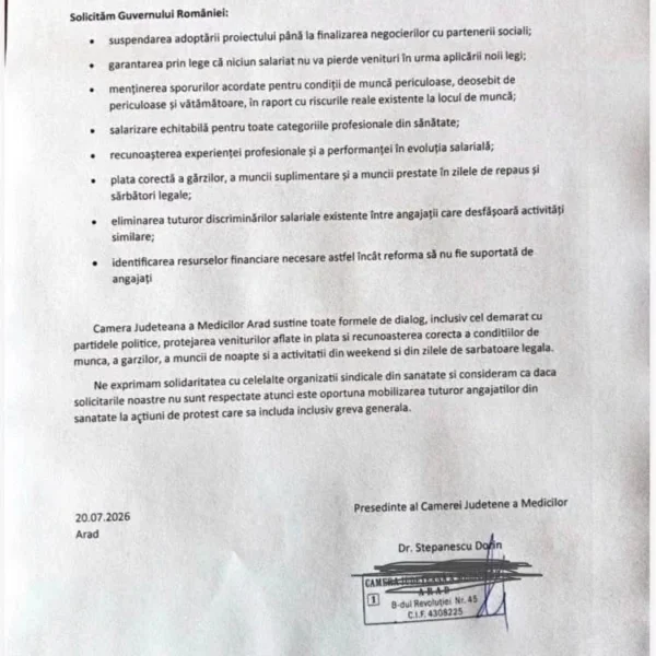 comunicat revendicări _grevă_camera județeană a medicilor arad2