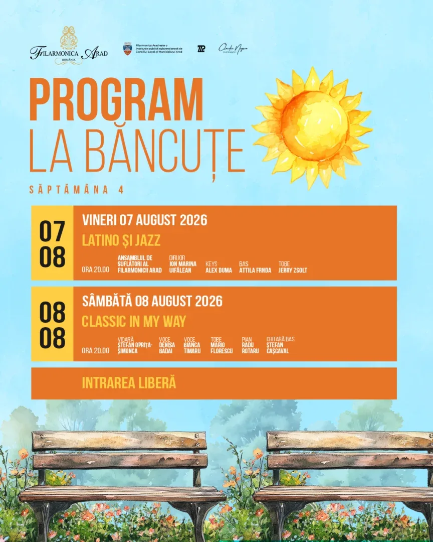 Filarmonica arad | programul lunii august 2026 2 la bancute