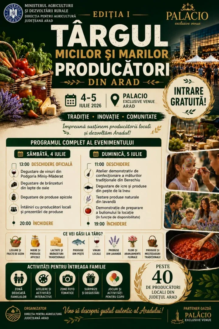 „târgul micilor și marilor producători din județul arad” - prima ediție a unui eveniment menit să creeze o punte de legătură directă între fermieri și consumatori 2 târgul micilor și marilor producători