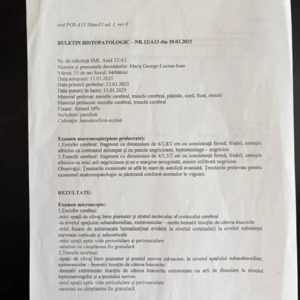 Disperarea unui tată | moartea lui lucian mariș din șiria - un „banal accident” sau o crimă interlopă acoperită de autorități? (1) 10 buletin histopatologic