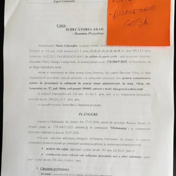Disperarea unui tată | moartea lui lucian mariș din șiria - un „banal accident” sau o crimă interlopă acoperită de autorități? (1) 35 plangere iup1