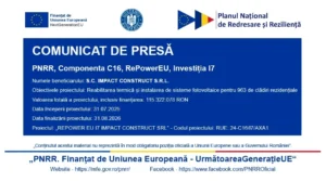SC IMPACT CONSTRUCT SRL | Anunț privind finalizarea proiectului cu titlul:„REPOWER EU I7 IMPACT CONSTRUCT SRL” - RUE 24-C16/I7/AXA1