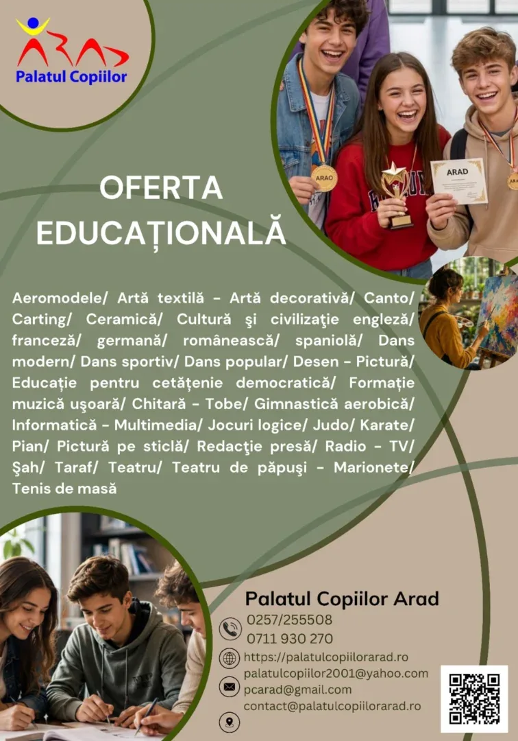 De la 1 septembrie încep înscrierile la Palatul Copiilor Arad, pentru anul școlar 2026–2027