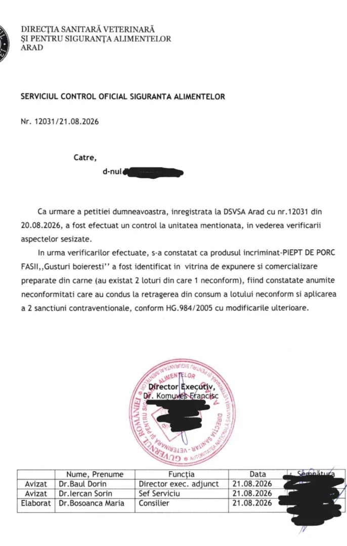 răspuns DSVSA_sancțiuni Kaufland
