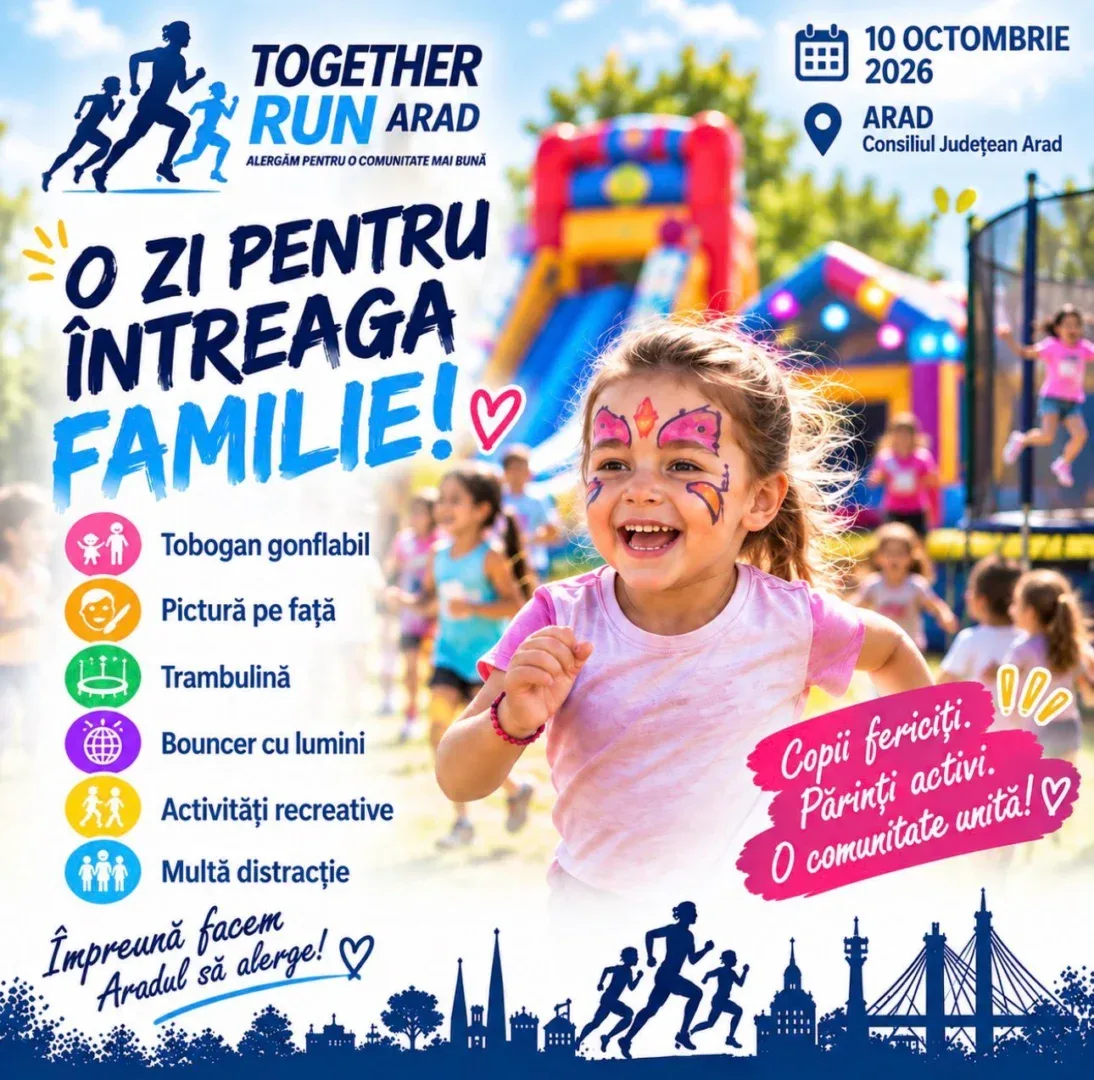 S-au deschis înscrierile pentru Together Run Arad 2026 | Alergare, familie și comunitate, pe 10 octombrie, în centrul Aradului