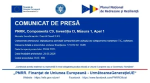DANI & DAVID PROJECT SRL | Anunț privind începerea proiectului cu titlul: „DIGITALIZAREA ACTIVITATII DANI & DAVID PROJECT SRL”