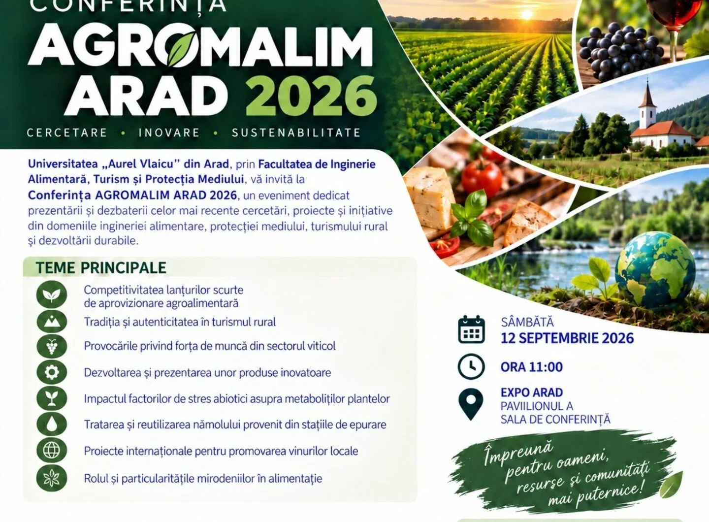 Universitatea „Aurel Vlaicu” din Arad organizează Conferința AGROMALIM 2026