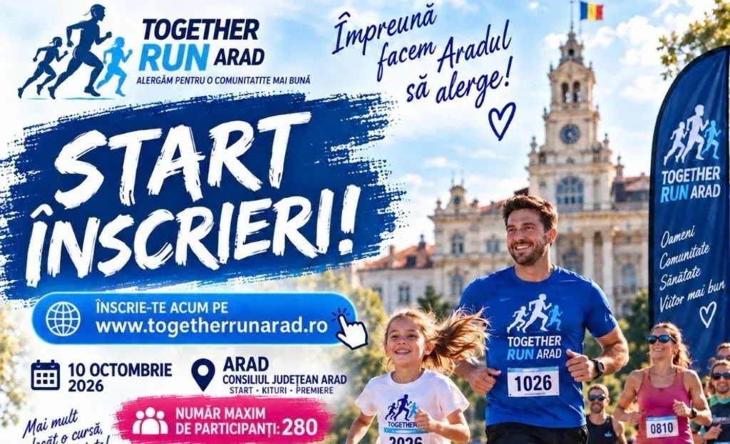 S-au deschis înscrierile pentru Together Run Arad 2026 | Alergare, familie și comunitate, pe 10 octombrie, în centrul Aradului