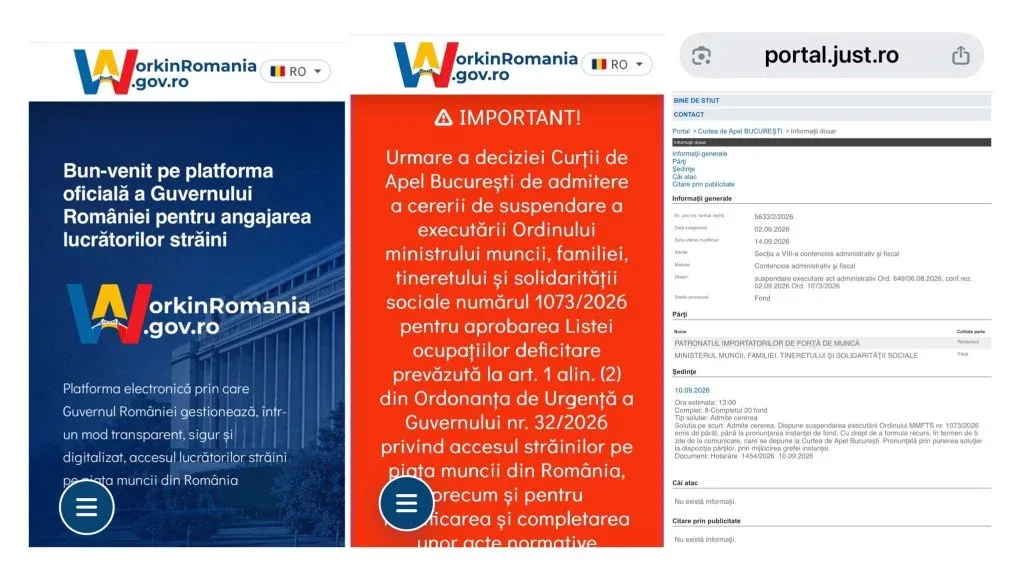 Platforma oficială a Guvernului României pentru angajarea lucrătorilor străini a fost blocată în urma unei decizii a Curţii de Apel Bucureşti