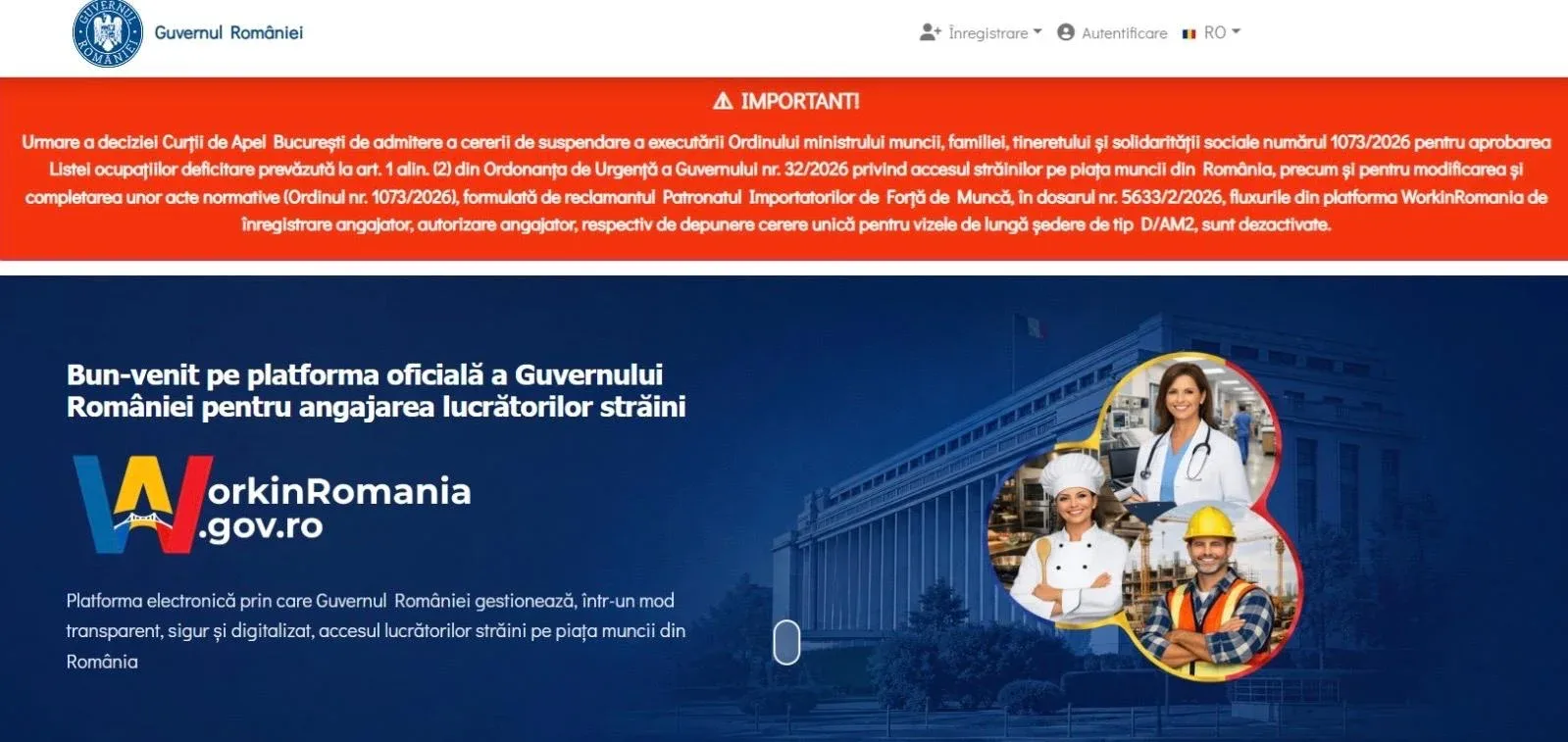 Platforma oficială a Guvernului României pentru angajarea lucrătorilor străini a fost blocată în urma unei decizii a Curţii de Apel Bucureşti