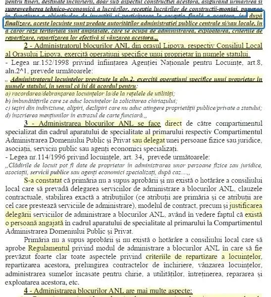 Lipova și administrația ei paralelă | O comisie mixtă formată din consilieri locali și personal din aparatul de specialitate al primarului a întocmit un RAPORT de analiză și verificare a modului de administrare a blocurilor ANL