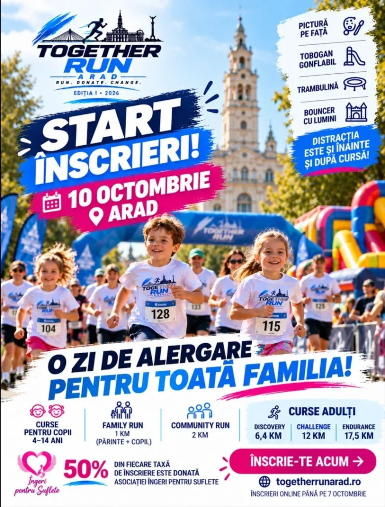 S-a dat startul înscrierilor la prima ediție Together Run Arad | Alergare, familie și implicare pentru o cauză caritabilă